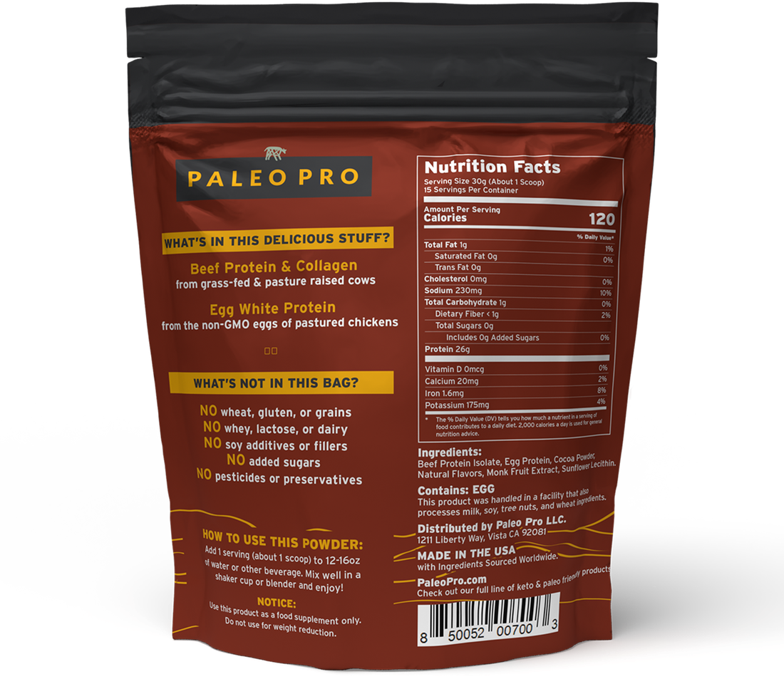 PaleoPro Paleo Protein Powder — back-of-pack label