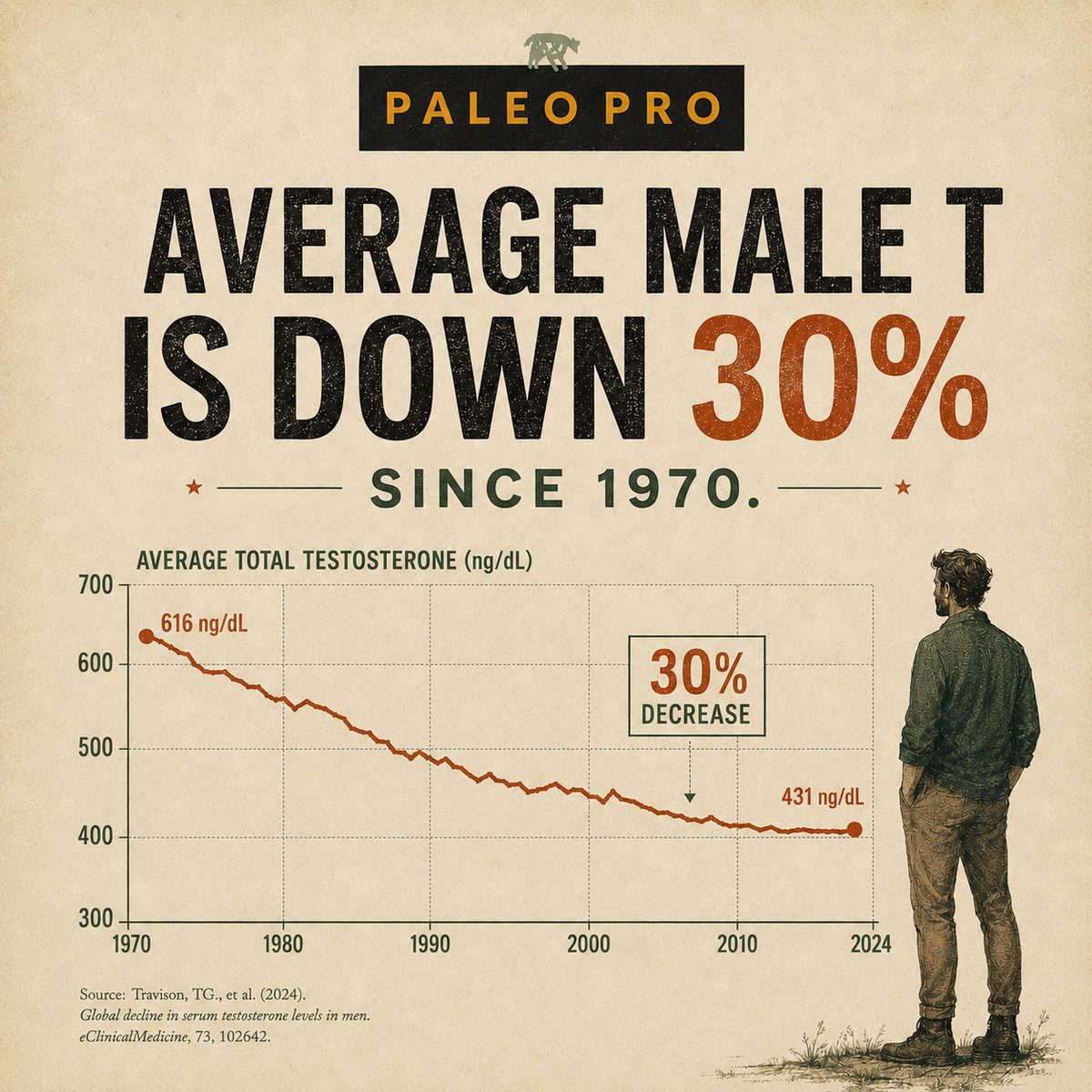 Average male testosterone down 30% since 1970