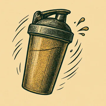 Engraving of a shaker bottle mid-shake